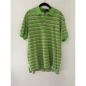 Vtg polo Ralph Lauren Rugby Polo Shirt Sz Large Green Pink White Stripe Neon